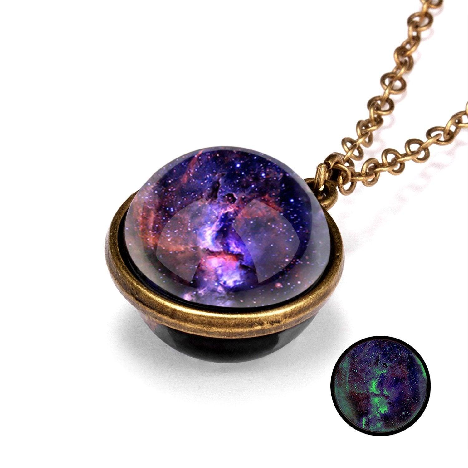 New  Galaxy Double Sided Pendant Necklace IN Universe Planet Jewelry Glass Art Picture Handmade Statement Necklace art Design