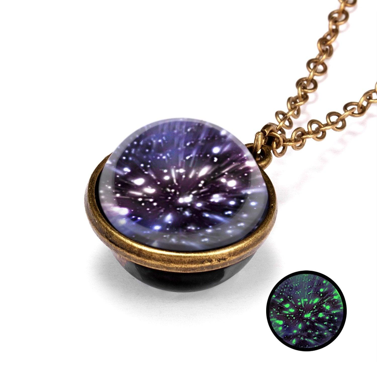 New  Galaxy Double Sided Pendant Necklace IN Universe Planet Jewelry Glass Art Picture Handmade Statement Necklace art Design