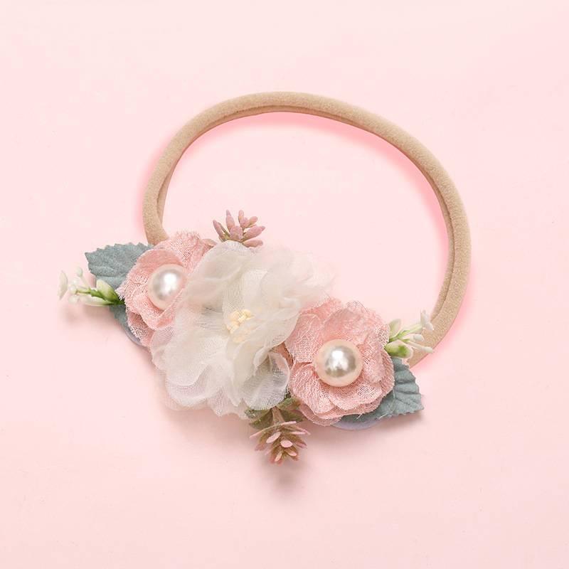 Modern Fashion Floral Headband Newborn Baby Elastic Hairbands Pearl Fresh Style Bow Knot For Girls