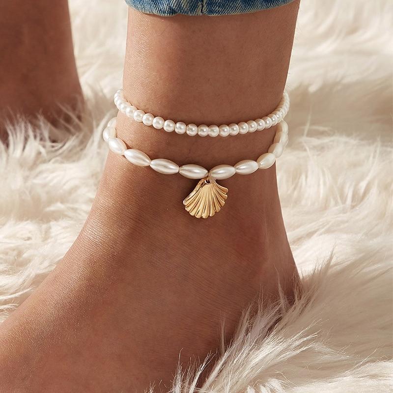 Brand NEW Handamde Luxury Bohemian Crystal Shell Anklets for Women Colorful Stone Multilayer Foot Bracelet In 19 Elegant Unique Designs