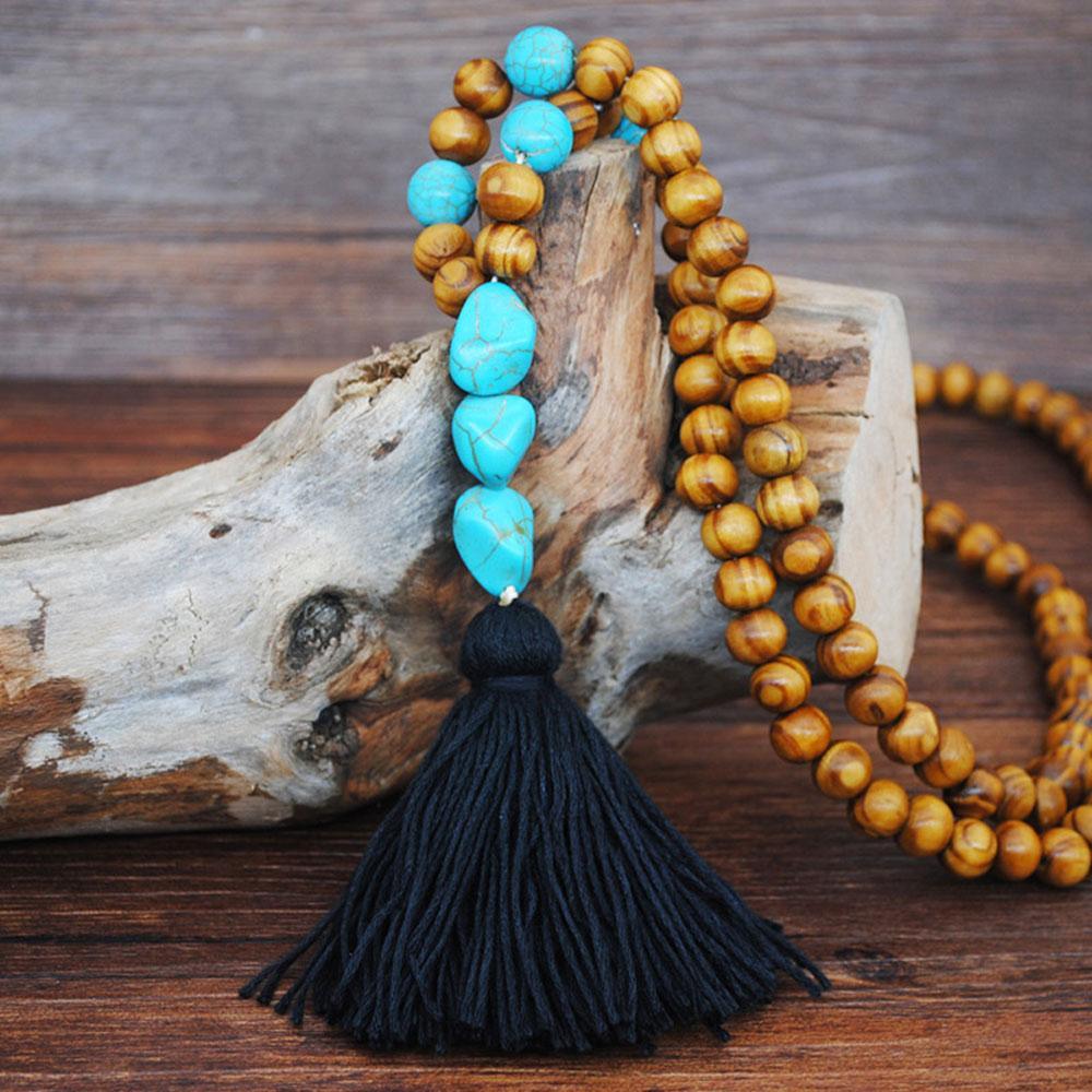 New Modern Bohemian Necklace Luxury Handmade Stones Tassels Elegant Wood Beads Amazing Necklace Long For Women Jewelry Gifts