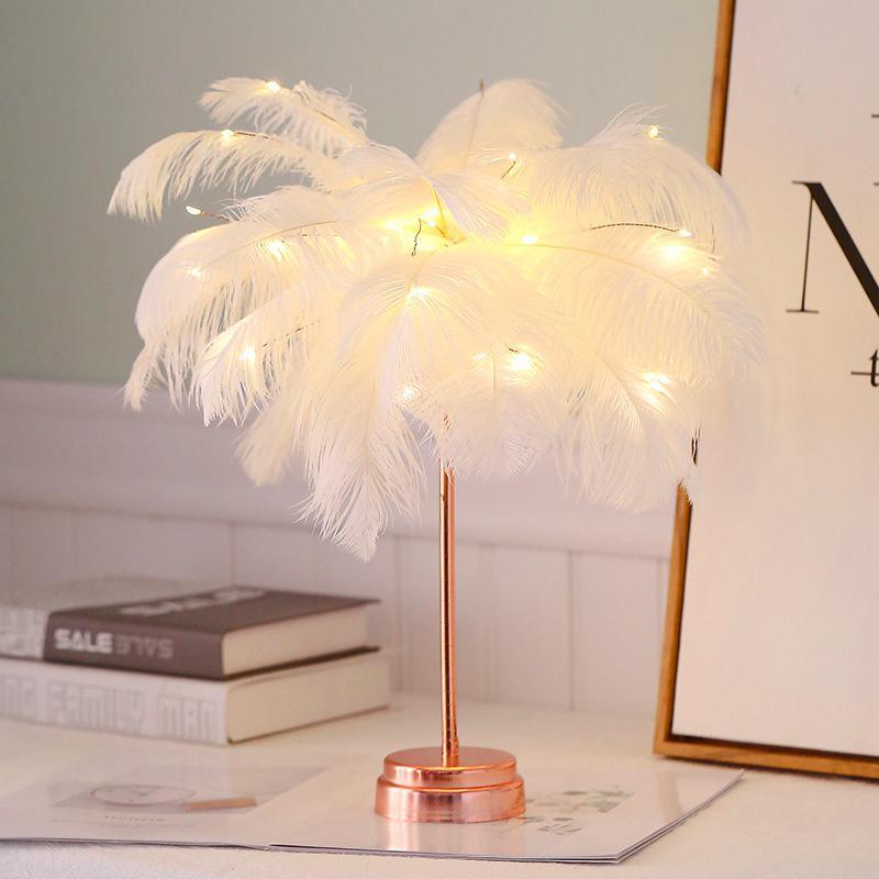 STEVVEX Feather Table Lamp USB Rechargeable Tree Shape LED Lights Decorative Flashing Lamp Night Light Lamps For Bedroom