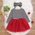 Baby Girls Christmas Santa Striped Print Dress+ Headband Princess Party Outfit Excellent Look