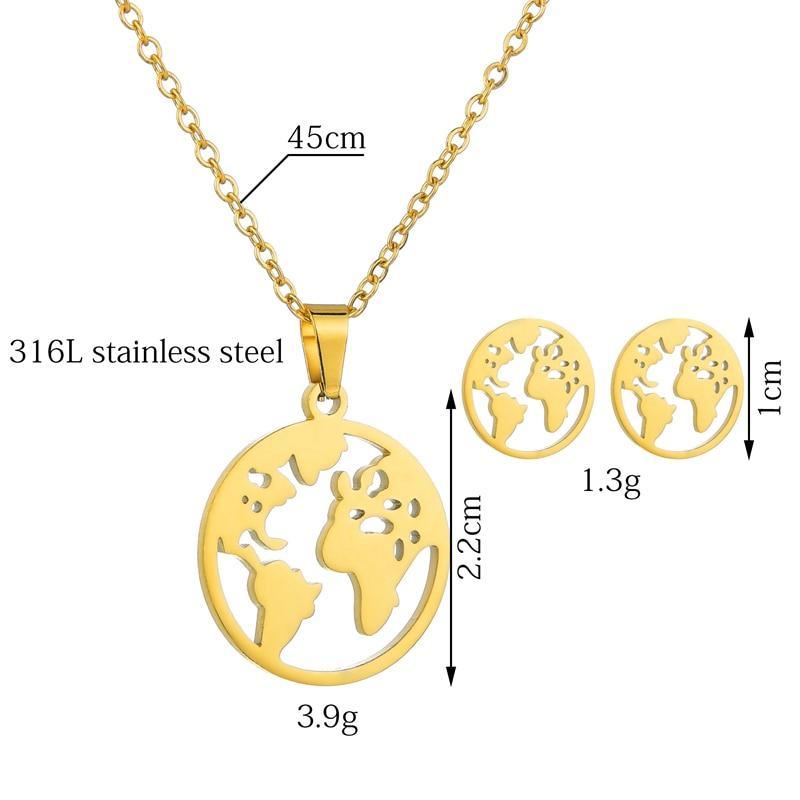 Luxury Modern Gold World Map Choker Map Crescent Moon Necklaces&Pendants Dainty For Women and Girls