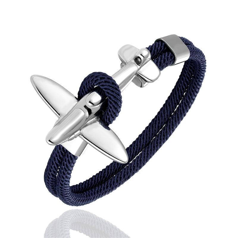 Elegant Fashion Modern Stainless Steel Airplane Glider Luxury Anchor Rope Leather Flight Bracelets For Men And Women New Aviator Style