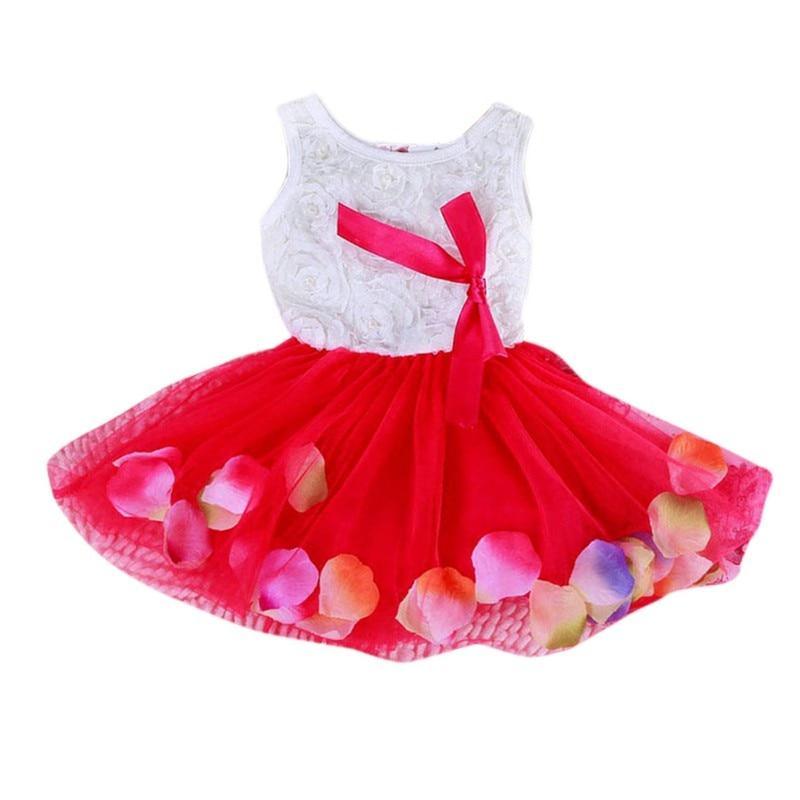 Luxury Modern Handmade Girls Sweetness Flower Kids Dress Princess Summer Sleeveless Mini Tutu Dress Childs Bow Pink Yellow Red Girls Clothing Dress