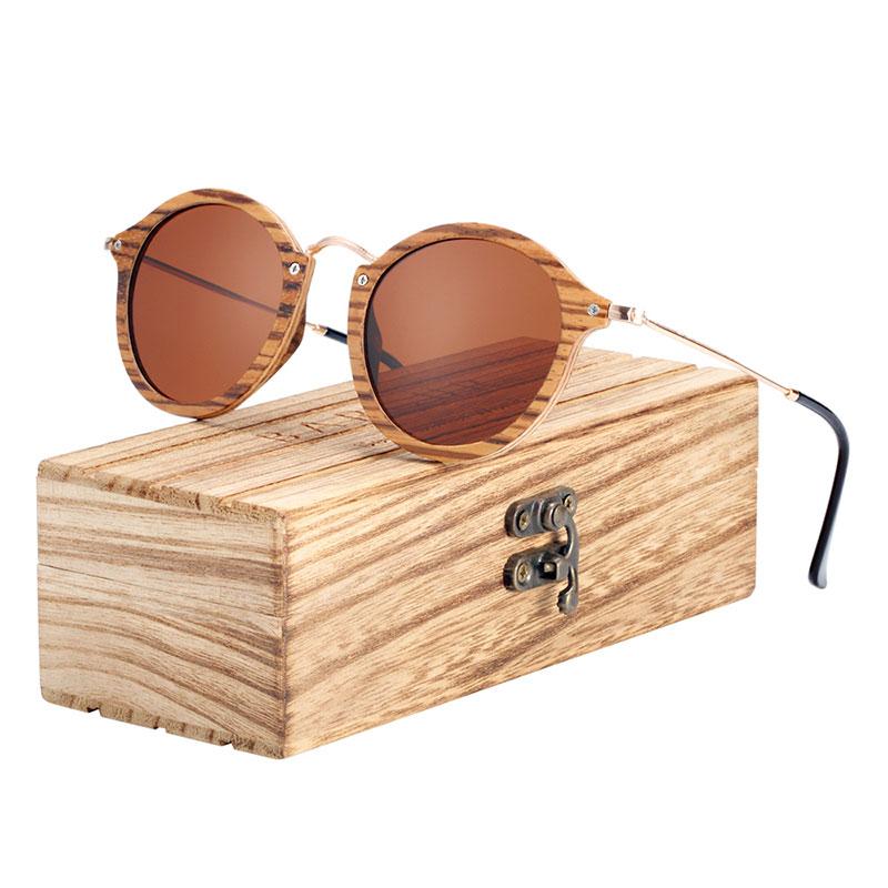 New Luxury Zebra Wood Sunglasses Handmade Round Sunglasses Polarized Eyewear  For Men and Women With UV400 Protection