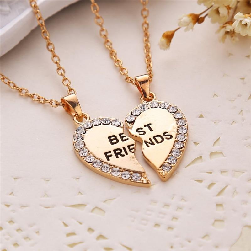 BFF Trendy Necklace For Women Crystal Elegant Heart Pendant Best Friend Letter Luxury Necklace Fashion Couple Necklace Men Friendship Jewelry