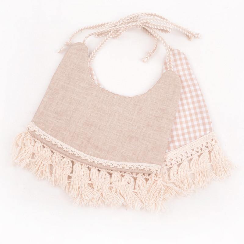 Double-deck Infant Baby Girl Boy Bib Kid Toddler Dinner Feeding Tassel Cotton Linen Burp Cloths