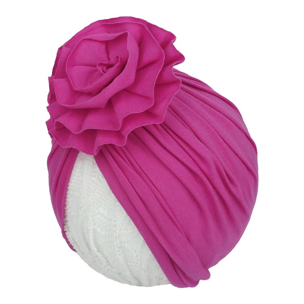 Handmade Pleated Flower Babies' Knitted Cotton Cloth Turban For Baby Girls In Elegant Style