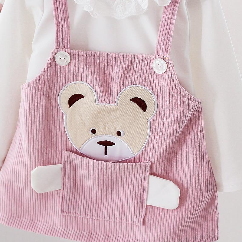 Modern Elegant Vintage Retro Modern Baby Infant Girls Cartoon Bear Dress Shirt  With Bear