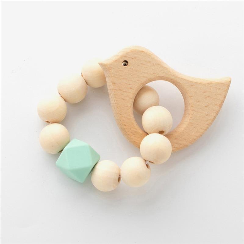 Modern Baby Silicone Wooden  Nursing Bracelets Wood Teether Silicone Beads Teething Wood Rattles Toys for Baby