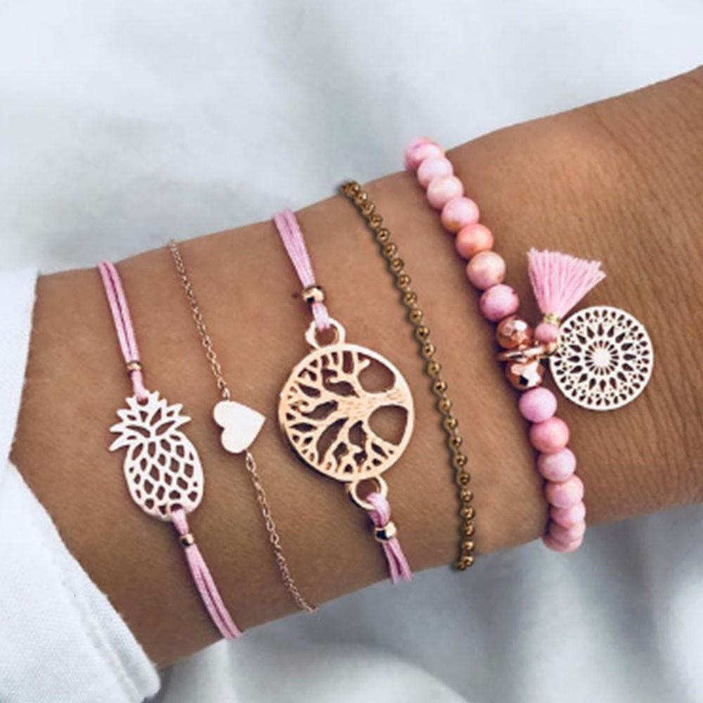 Boho Rose Map Bracelets & Bangles for Women Bohemian Round  Charm Bracelet Set Fashion Multilayer Accessories Luxury Jewelry