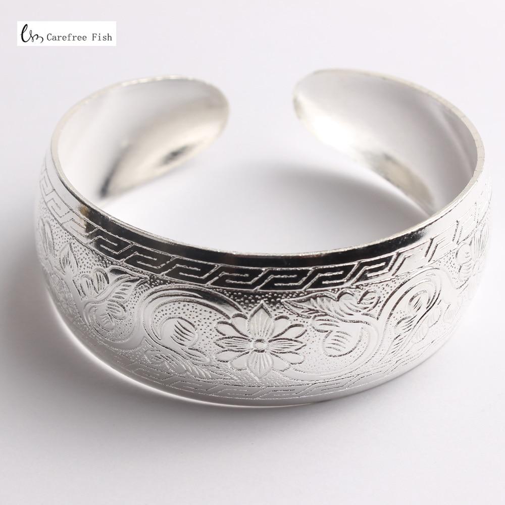 Big Elegant Luxury Amazing Classic Fashion Flower Metal Tibetan Indian Silver Vintage Retro Fashion Cuff Bracelet Bangle For Woman With Details of Animals