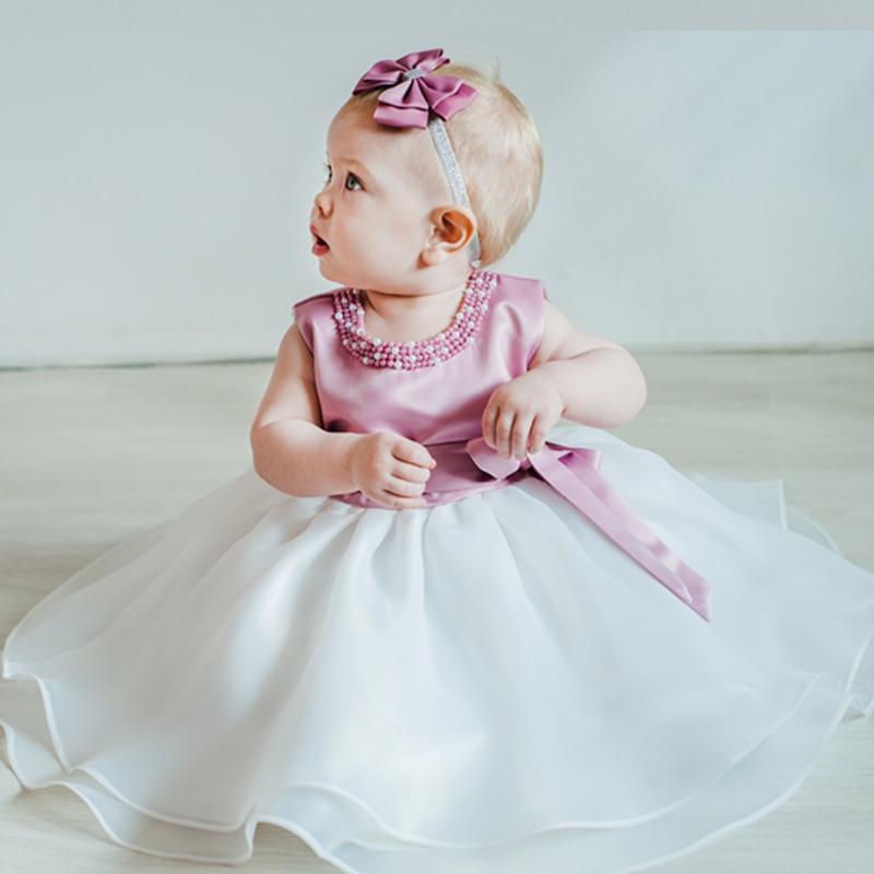 Luxury Designer Handmade Pink Dress for First Birthday Party Girl Baby Clothing Ball Toddler Girls Dress