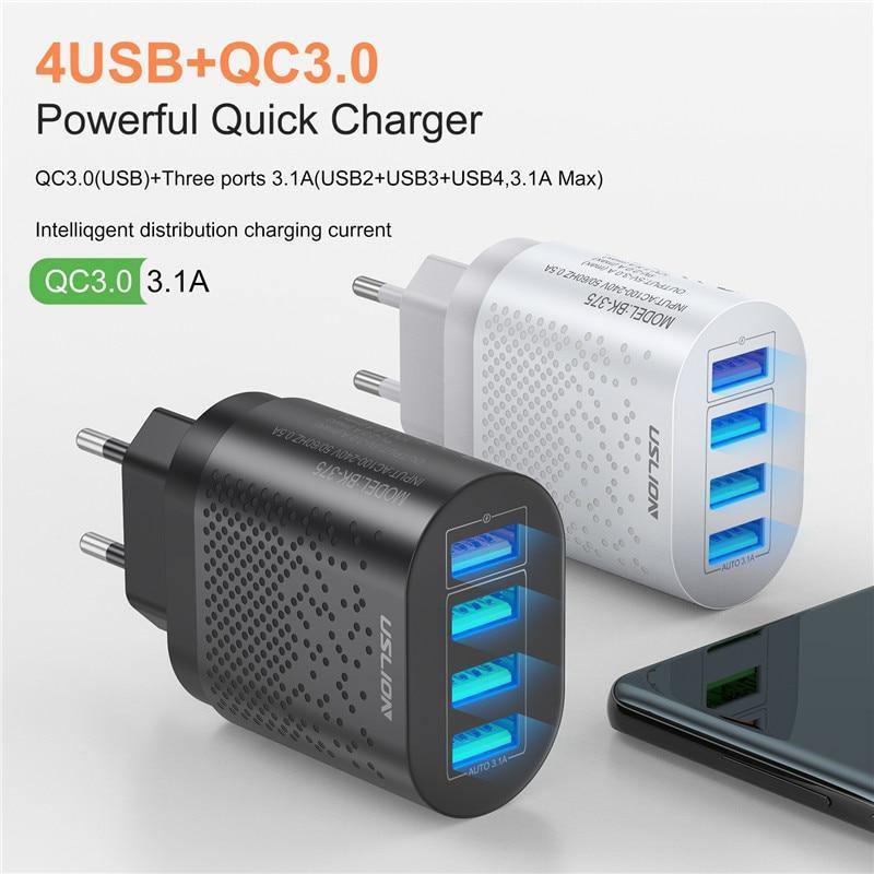 Portable USB Charger 3A Quick Charge 3.0 Mobile Phone Charger 4 Port 48W Fast Wall Chargers