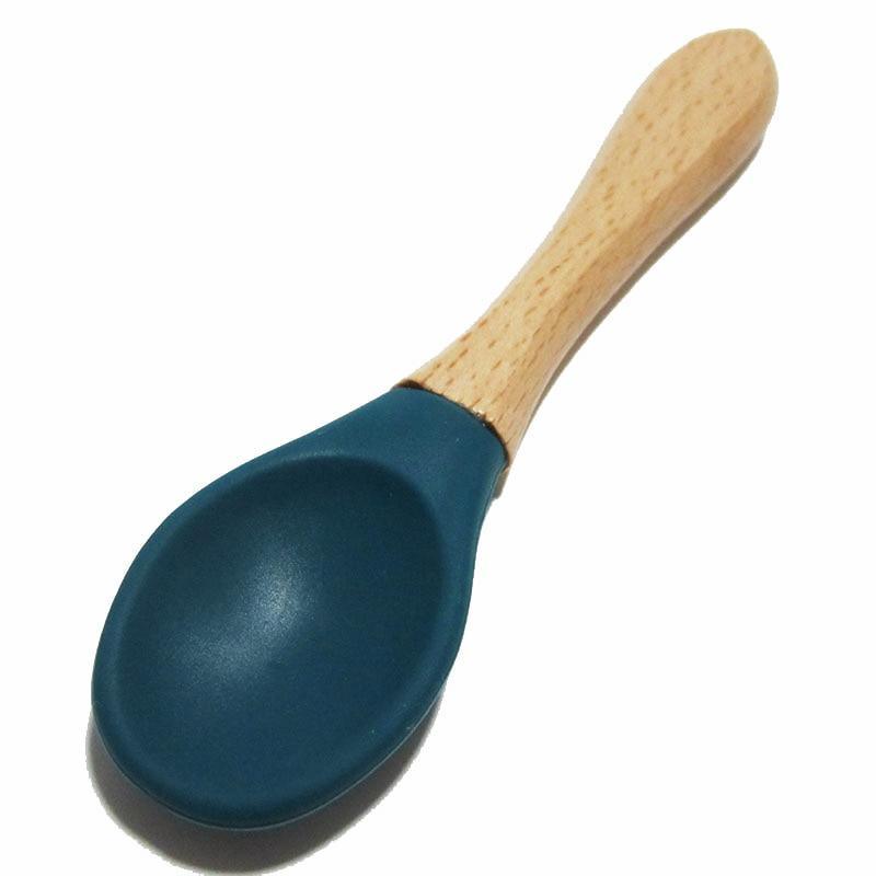 New Colors Baby Wooden Spoon Organic Silicone Tip Toddlers Infant Feeding Spoon Food Grade Material Soft Tableware Perfect For Baby Boys And Girls