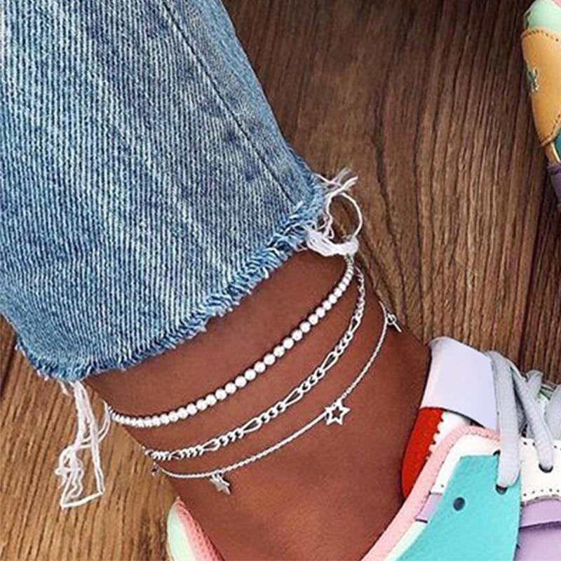 Brand NEW Handamde Luxury Bohemian Crystal Shell Anklets for Women Colorful Stone Multilayer Foot Bracelet In 19 Elegant Unique Designs