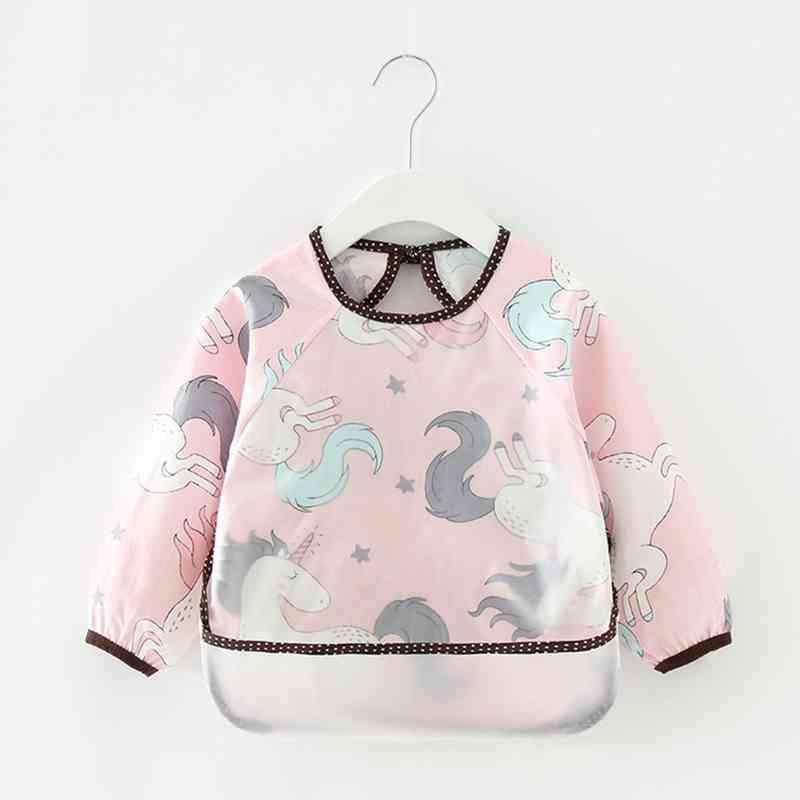 Cute Cartoon Print Baby Waterproof Long Sleeve Apron Children Feeding Smock Bib Baby Accessories