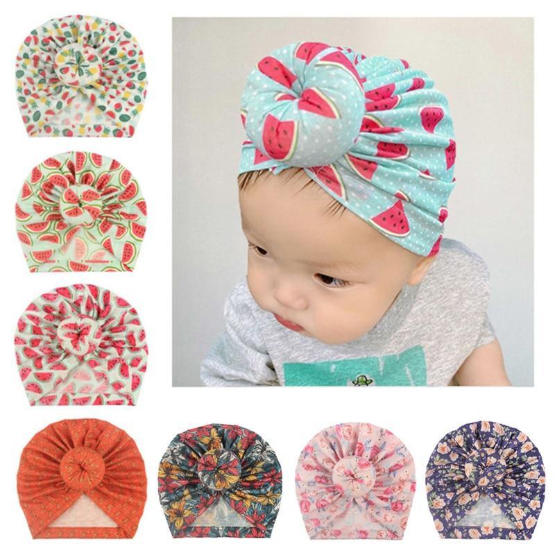 Luxury Modern Donut Baby Beanie Turban Hat Baby Cap Cotton Fruit Print Floral Toddler Baby Girl Cap Design