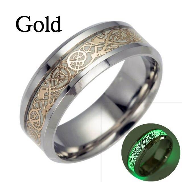 2020 New Men Fashion 316L Stainless Steel Golden Dragon Man's Ring Blu-ray Fluroscent  Celtic Tungsten Rings Simple Fashion High Quality Jewelry Design