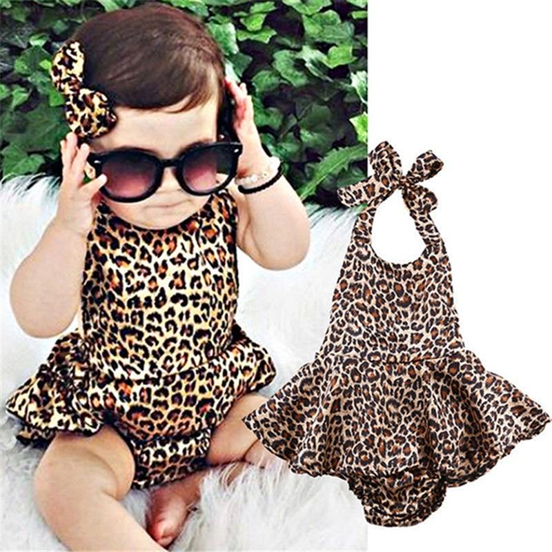 Baby Leopard Bodysuits Suit Set Body Jumpsuit Summer Style Dress for Girls