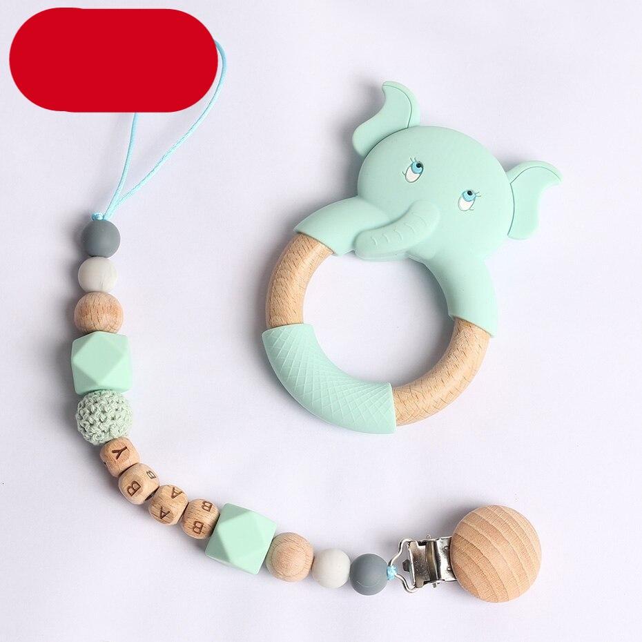 Modern Luxury Pacifier Clip Chain Beech Beads Silicone Elephant Pendant Baby Teething Nursing Clips Chain For Baby