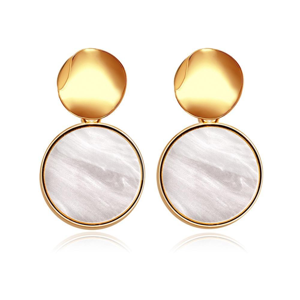 New Modern Korean Statement Round Luxury Earrings For Women Perfect Geometric Elegant Gold Shell Fluff Dangle Drop Earrings