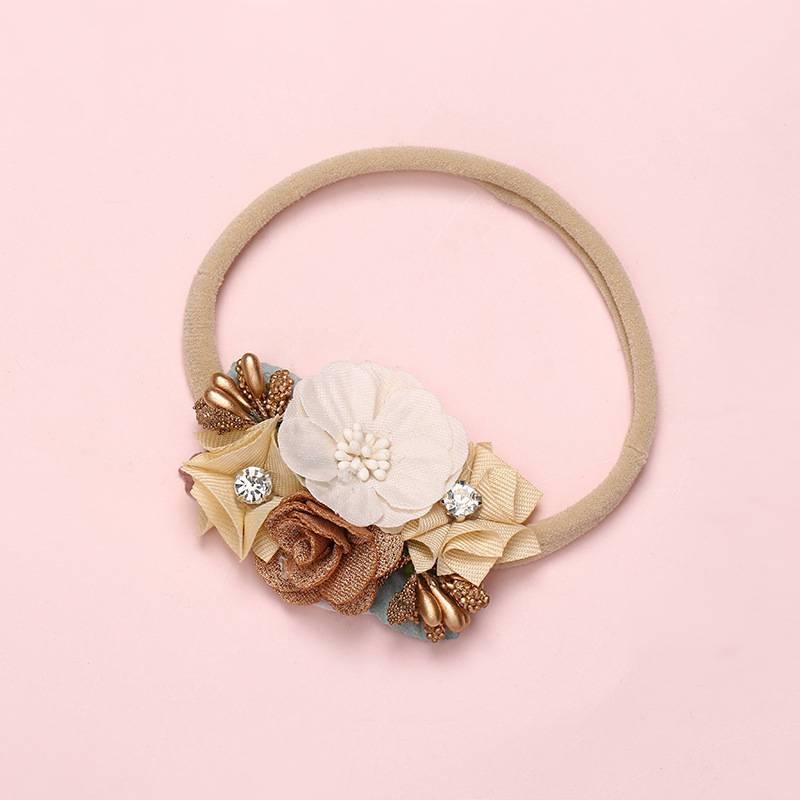 Modern Fashion Floral Headband Newborn Baby Elastic Hairbands Pearl Fresh Style Bow Knot For Girls