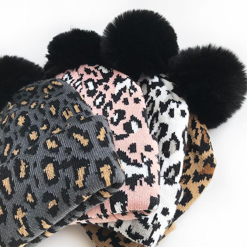 Matching Family Outfits Leopard Children Hats Mother Kids Hats Winter Kids Caps For Mother & Daughter in Elegan Leopard Design