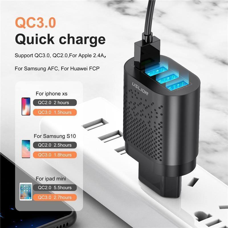 Portable USB Charger 3A Quick Charge 3.0 Mobile Phone Charger 4 Port 48W Fast Wall Chargers