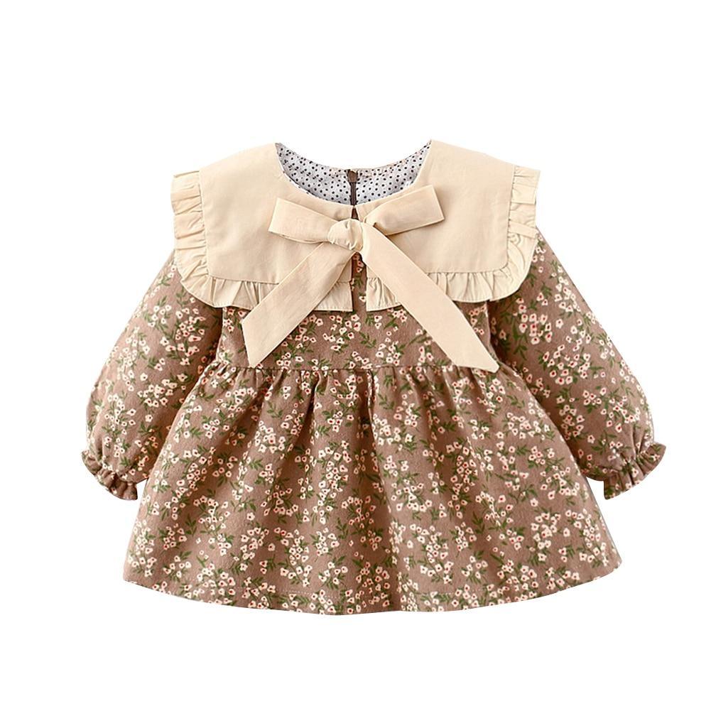 Modern Retro Girl Dress  For Winter Newborn Infant Dress Fashion Cute Cotton Floral Bow baby Party Dress