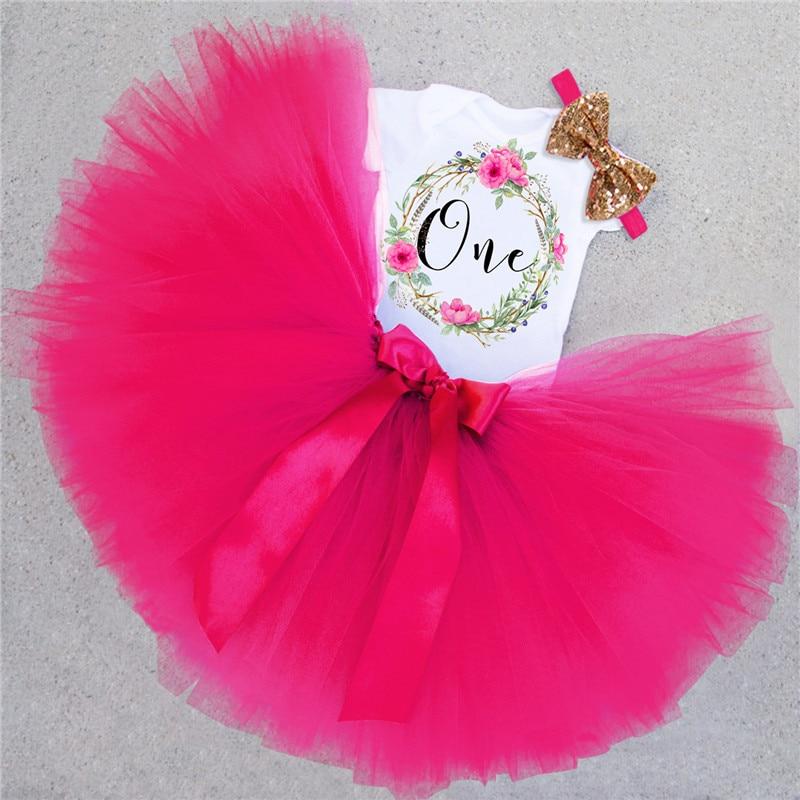 Luxury Modern Baby Girl First 1st Birthday Party Dress Cute Pink Tutu Cake Outfits For Birthday Party with Big Bow And Unicorn Design