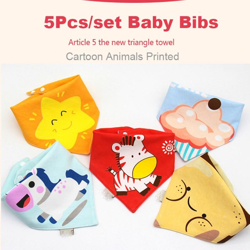 Fashion Modern 5PCS/SET Baby Triangle Double Cotton Bandana Feeding Bibs For Baby Boys/ Girls Baby Kids