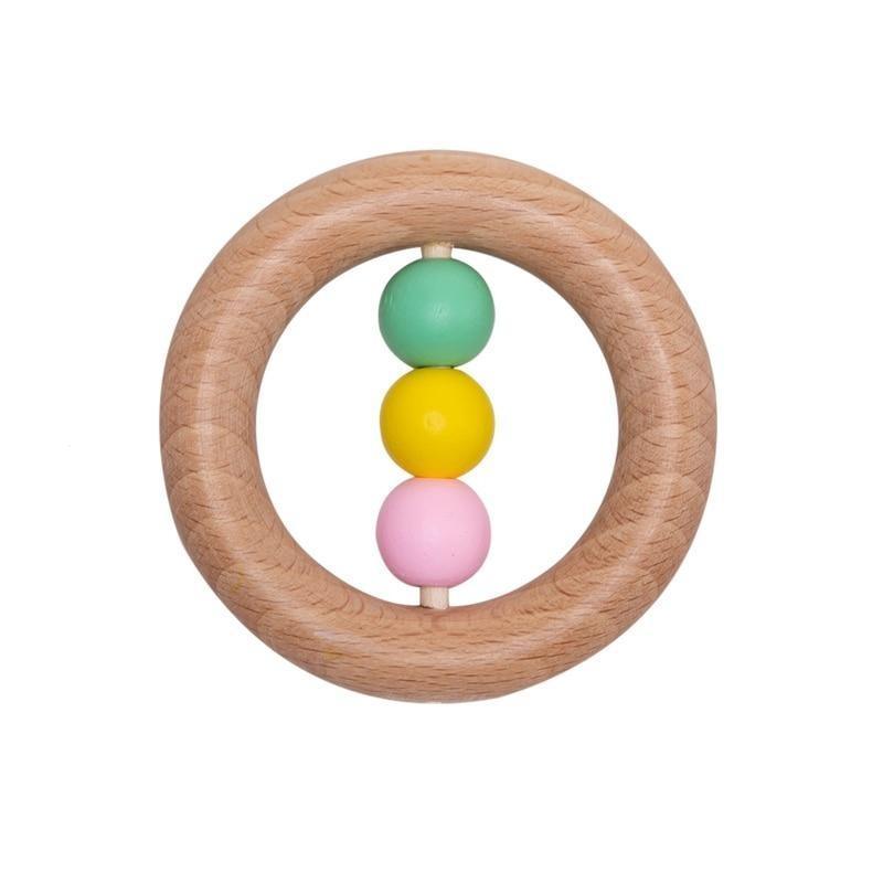 Modern Wooden Rattle Beech Bear Hand Teething Wooden Ring Baby Rattles Play Educational Toys For Kids