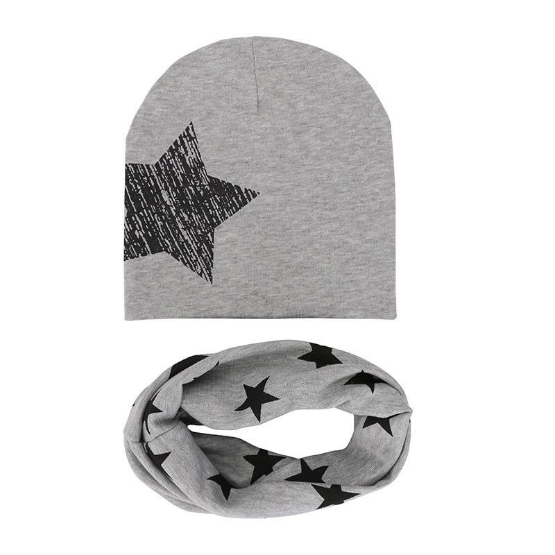 Modern New Trend Baby Hat Scarf Star Prints Cotton Children Boys Girl Cap Beanie Neck Collar Scarf Autumn Winter Warm Kids Hats For Kids