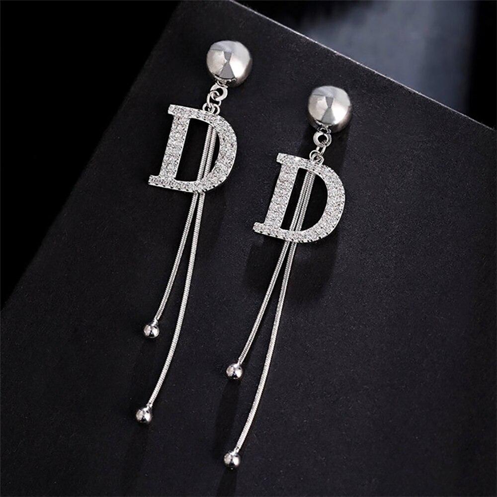 Luxury Brand Long Chain Letter Detailed Hanging Elegant Earrings For Women Modern Crystal Big Dangle Earring Wedding Jewelry Pendants