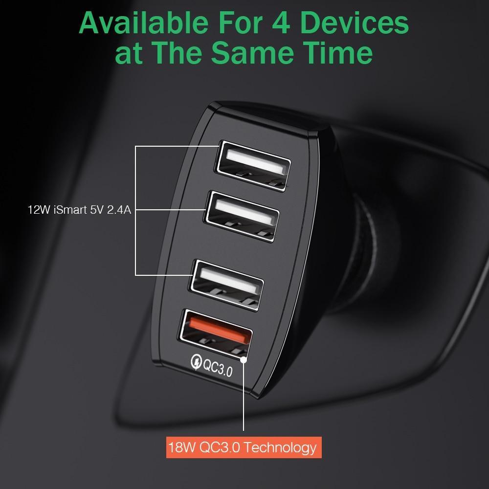 30W 4 Ports Car Charger Quick Charge 3.0 Dual USB Adapter Fast Charging For Smartphones Car-Charger Gadgets