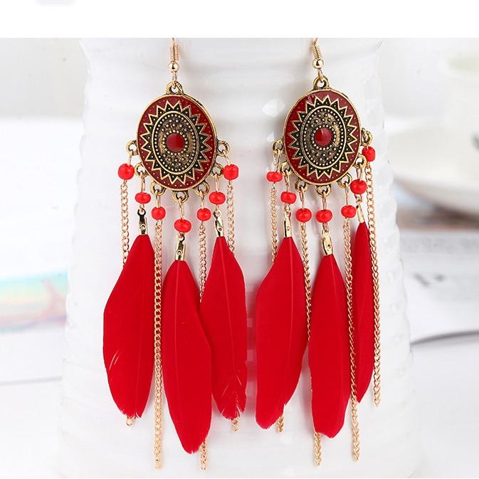 Handmade Modern Elegant Golden Silver Color Ethnic Acrylic Luxury Rainbow Beads Feather Drop Earrings for Women Boho Jewlery