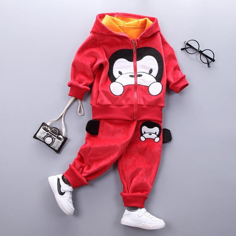 Baby Clothes Winter Thick And Warm Three-piece Cartoon Bear And Fox Printed Sweater Hooded Baby Girl Clothing Set Sweater and Pants