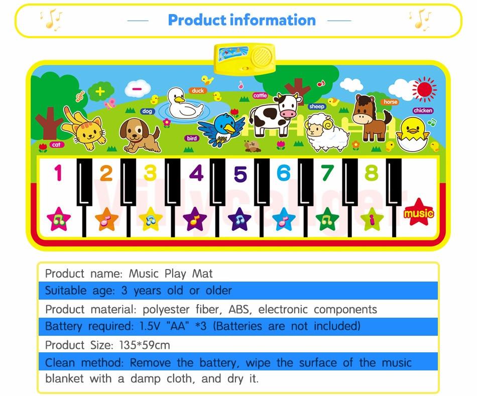 Big Musical Mat Carpet Touch Play Piano with 8 Animals Sound Music Instrument Baby Play Mat Rug Educational Toys For Kids