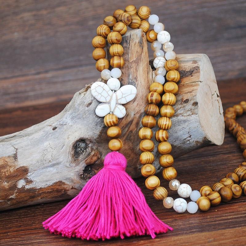 New Modern Bohemian Necklace Luxury Handmade Stones Tassels Elegant Wood Beads Amazing Necklace Long For Women Jewelry Gifts