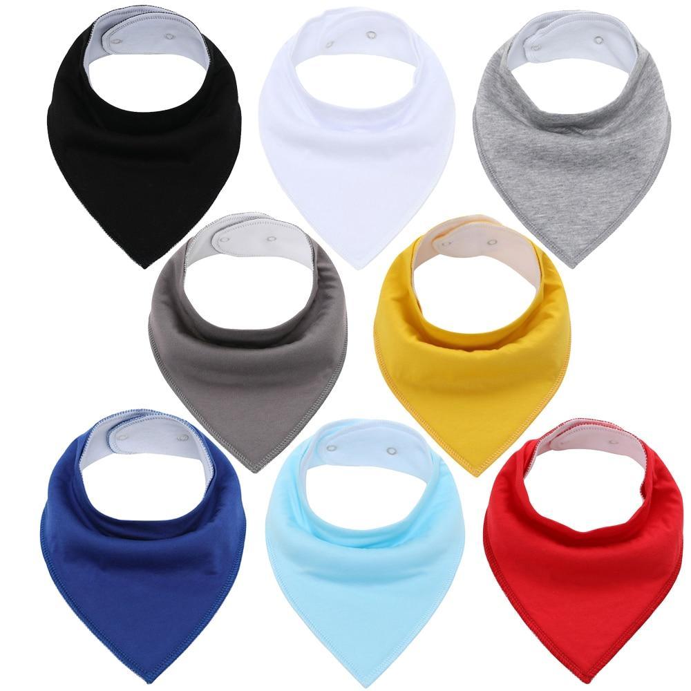 8PCS/SET Comfortable Colorful 100% Organic Cotton Adjustable Snaps Bandana Saliva Bibs For Baby Boys & Girls Kids