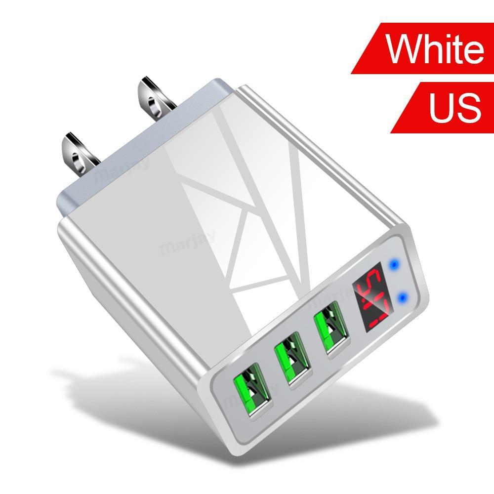 3 Ports Black USB Charger EU US Plug LED Display 3.1A Fast Charging Smart Mobile Phone Charger