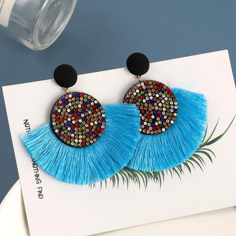 Luxury Elegant Tassel Modern Tassel Earrings for Women In  Cotton Silk Fabric Long Fringe Drop  Earrings Design