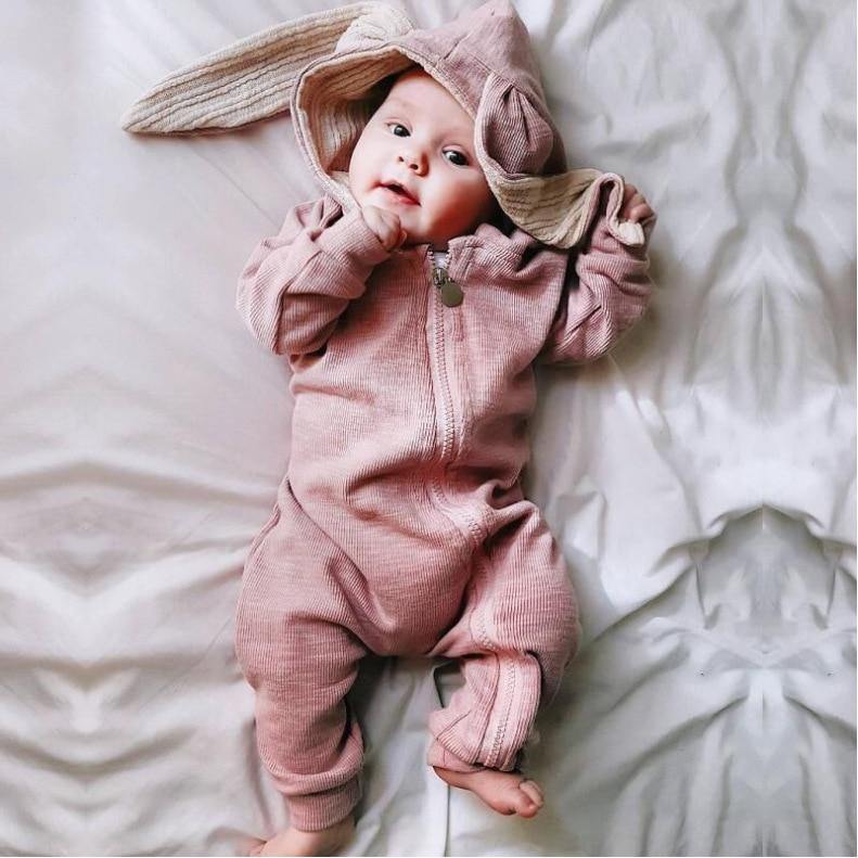 Elegant Baby Clothes Rompers Jumpsuits Newborn Cartoon Little Bee Rabbit Ears Zipper Clothes Cotton Jackets For Kids