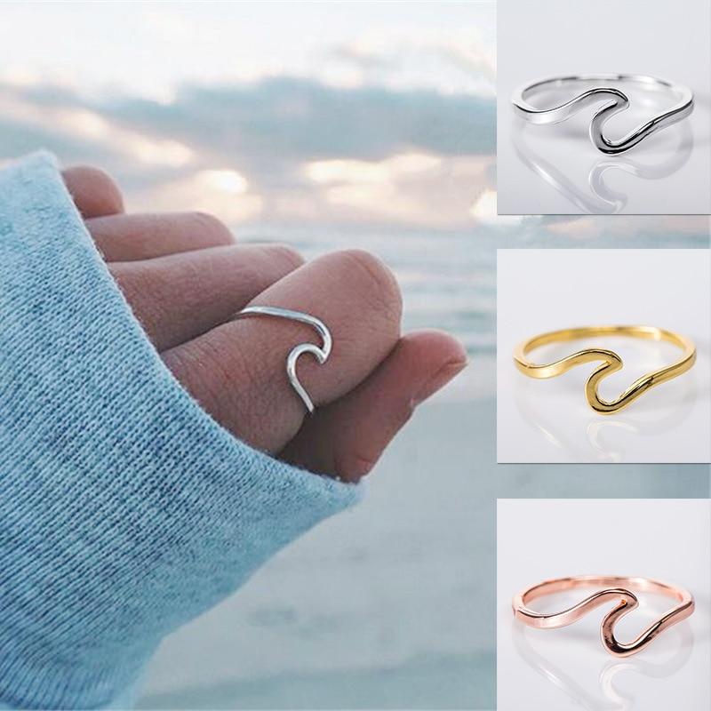 Fashion Simple Retro Design Sea Wave Rings Ocean Surf Alloy Ring Rose Gold Silver Color Finger Jewelry Rings for Women Excelent Surfer Gift