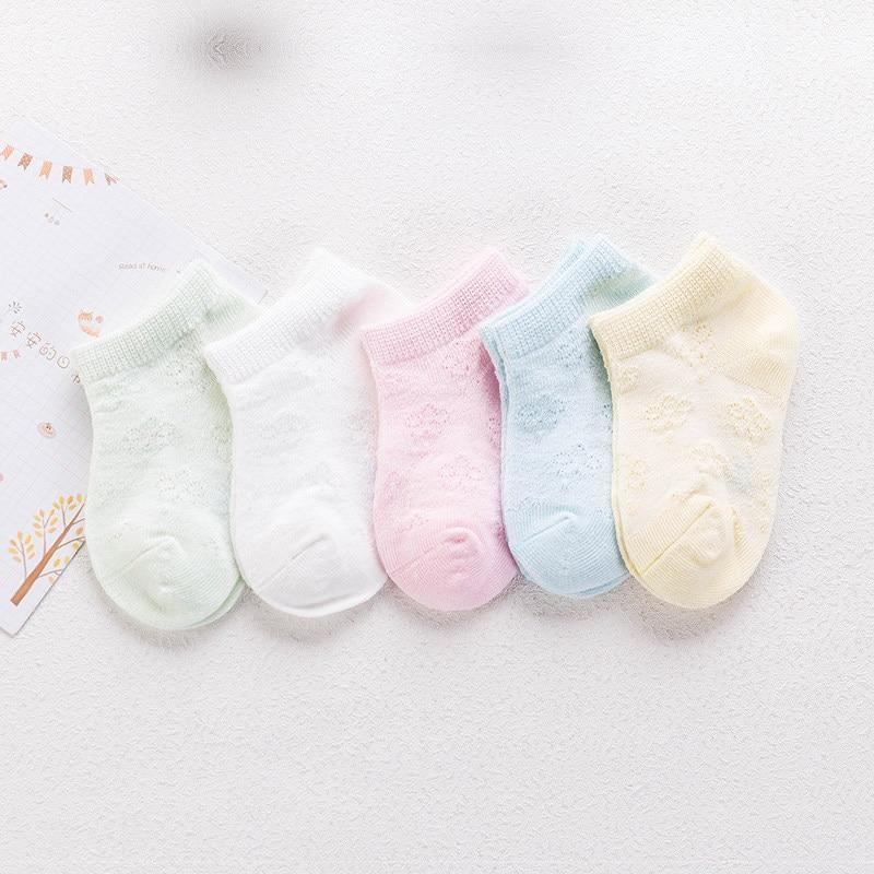 5 Pair Comfortable Breathable Mesh Cotton Soft Pink Blue Newborn Socks For Boy And Girl