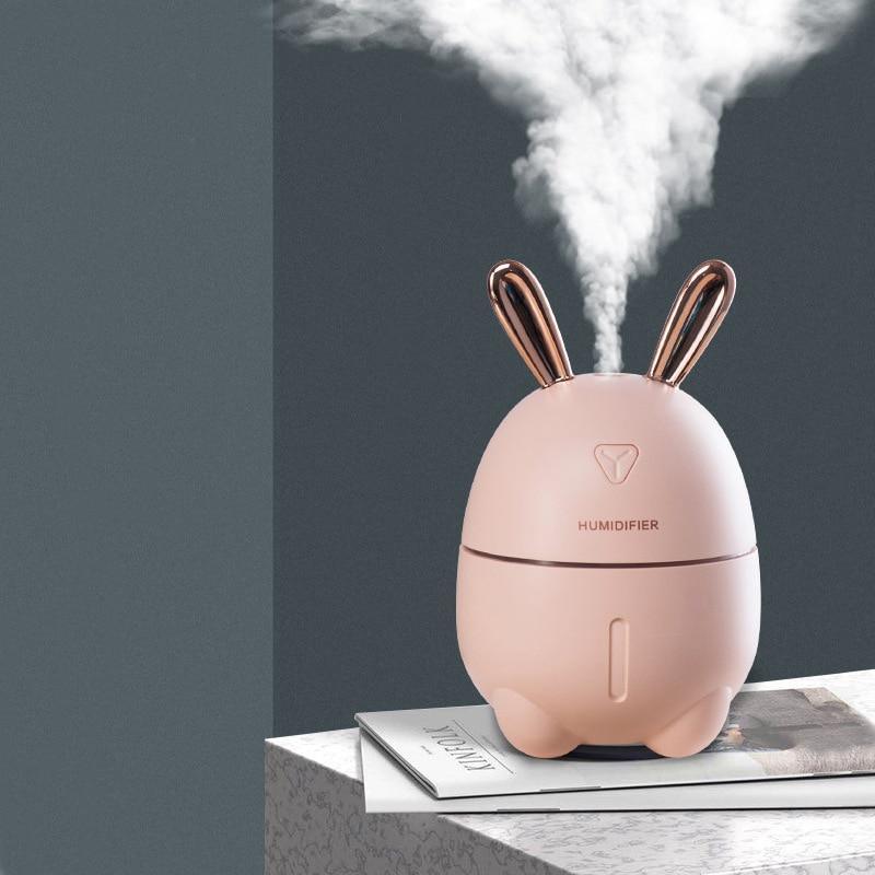 300ML Mini Air Humidifier Cute Rabbit USB Aroma Essential Oil Diffuser Colorful Night Light Car Office  Mist Maker