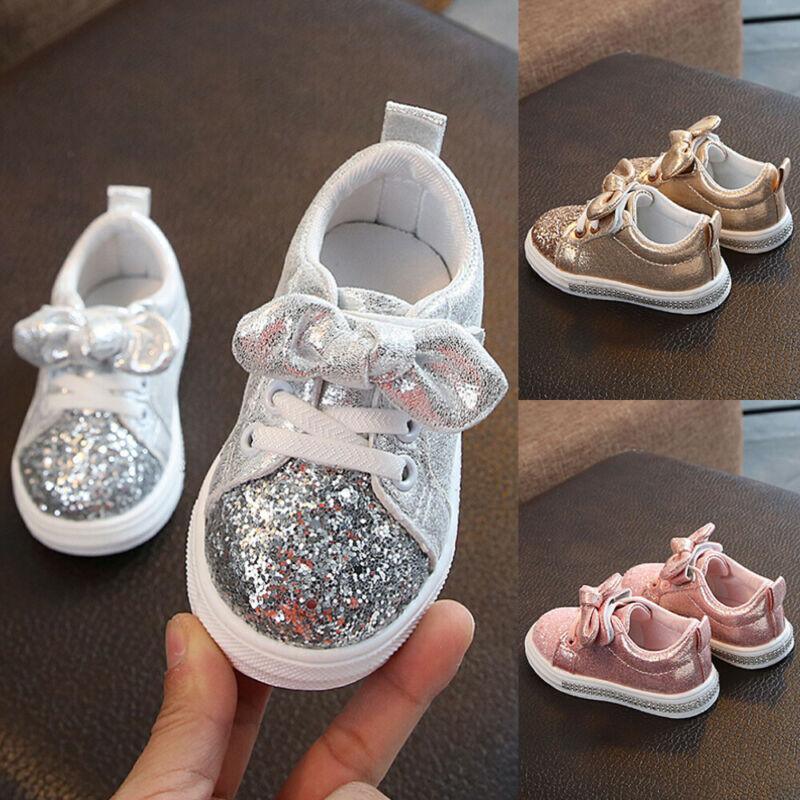 Cute Girls Casual Shoes Sneakers Toddler Baby Girls Bow Sequin Crib Trend Casual Shoes Kids Children Anti Slip Pink Dress Shoes